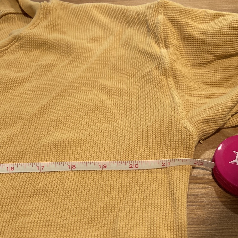 MATE THE LABEL THE HARPER HENLEY OCHRE YELLOW GOLD WAFFLE KNIT THERMAL TOP L - Picture 9 of 10